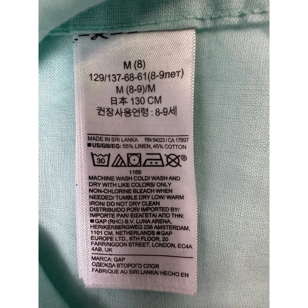 Gap  Boyss Sz 8 Button Down Shirt Linen/Cotton Light Mint Green Color